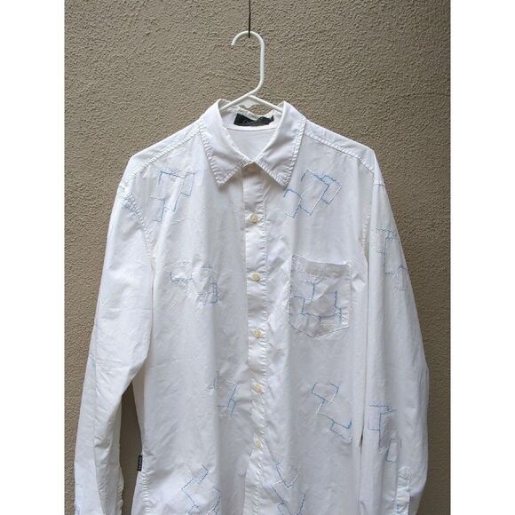 Pavi Shirt Made in Italy LG White Blue Embroidered Button Gigolo shirt - Picture 9 of 15
